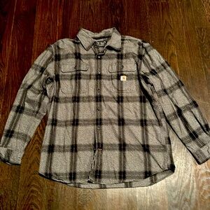 Carhartt grey with black men’s heavy winter button down.